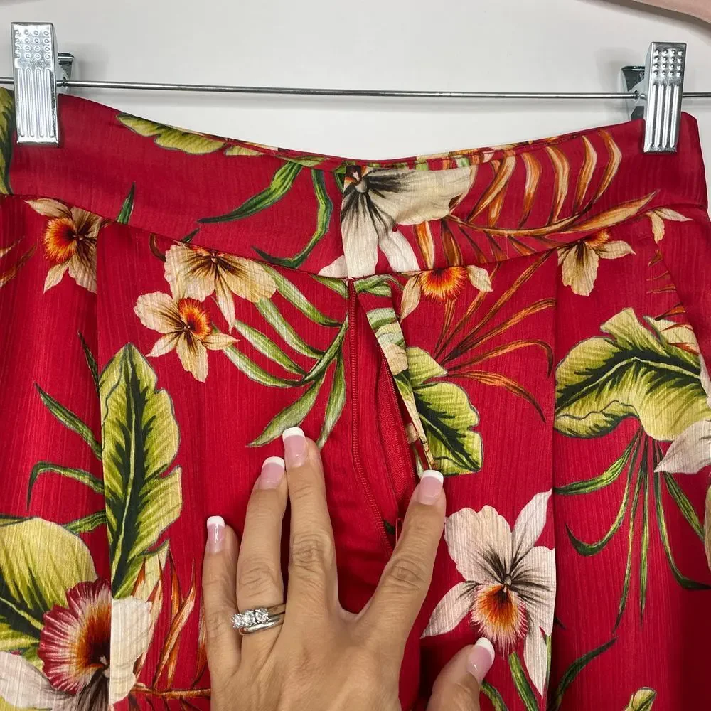 2/$30 ZARA High Rise Short XS Red Hawaiian Tropical Floral Pockets Zip-Fly #5663